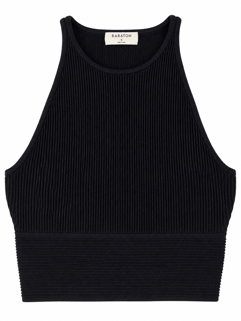 Babaton Black Ribbed High Neck Cropped Tank Top Size Small